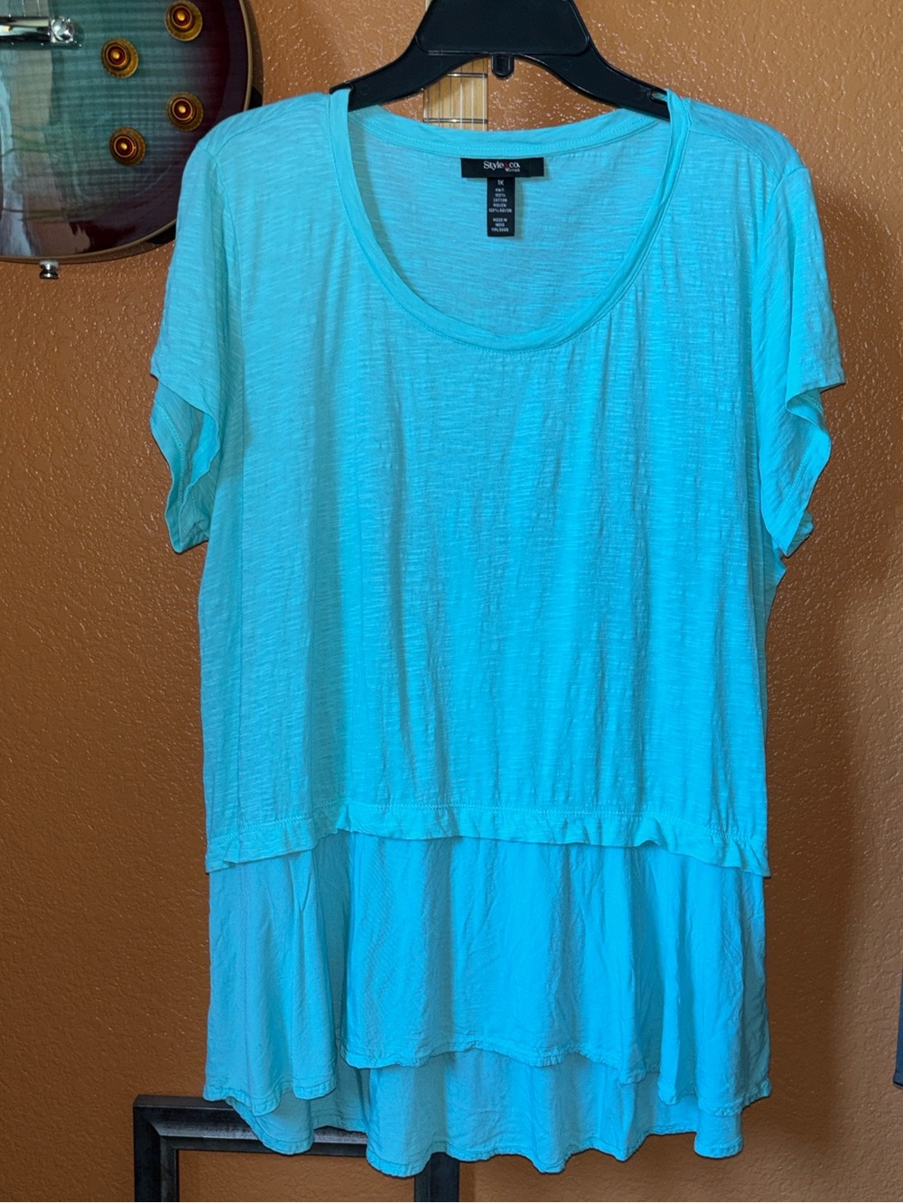 🦋 STYLE & CO || Aqua Tunic Tee Short-Sleeve with peplum inspired skirting